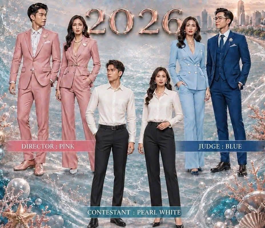 การแต่งกาย: DIRECTOR ชุดสีชมพู · JUDGE ชุดสีน้ำเงิน · CONTESTANT เสื้อเชิ้ตขาว กางเกงดำ